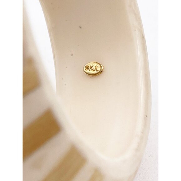 KJL Kenneth Jay Lane Lucite Bangle Bracelet Cream Gold Inlay Chunky Boho Vintage - Picture 4 of 6